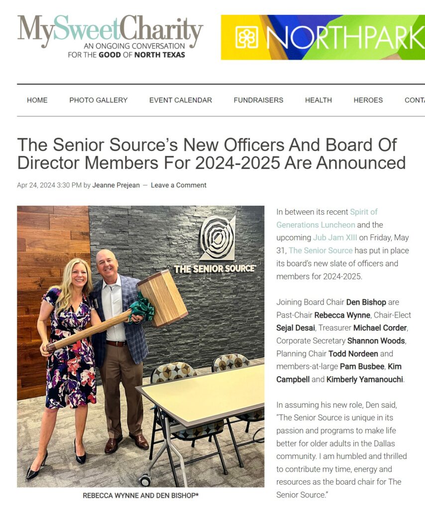 My Sweet Charity New Officers Board Member Meeting The Senior Source