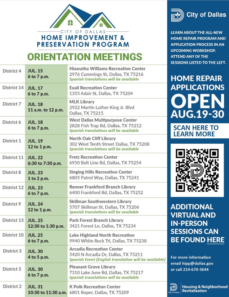 City of Dallas Home Improvement and Preservation Program Meetings The Senior Source