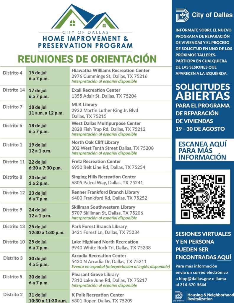 City of Dallas Home Improvement and Preservation Program Meetings The Senior Source espanol