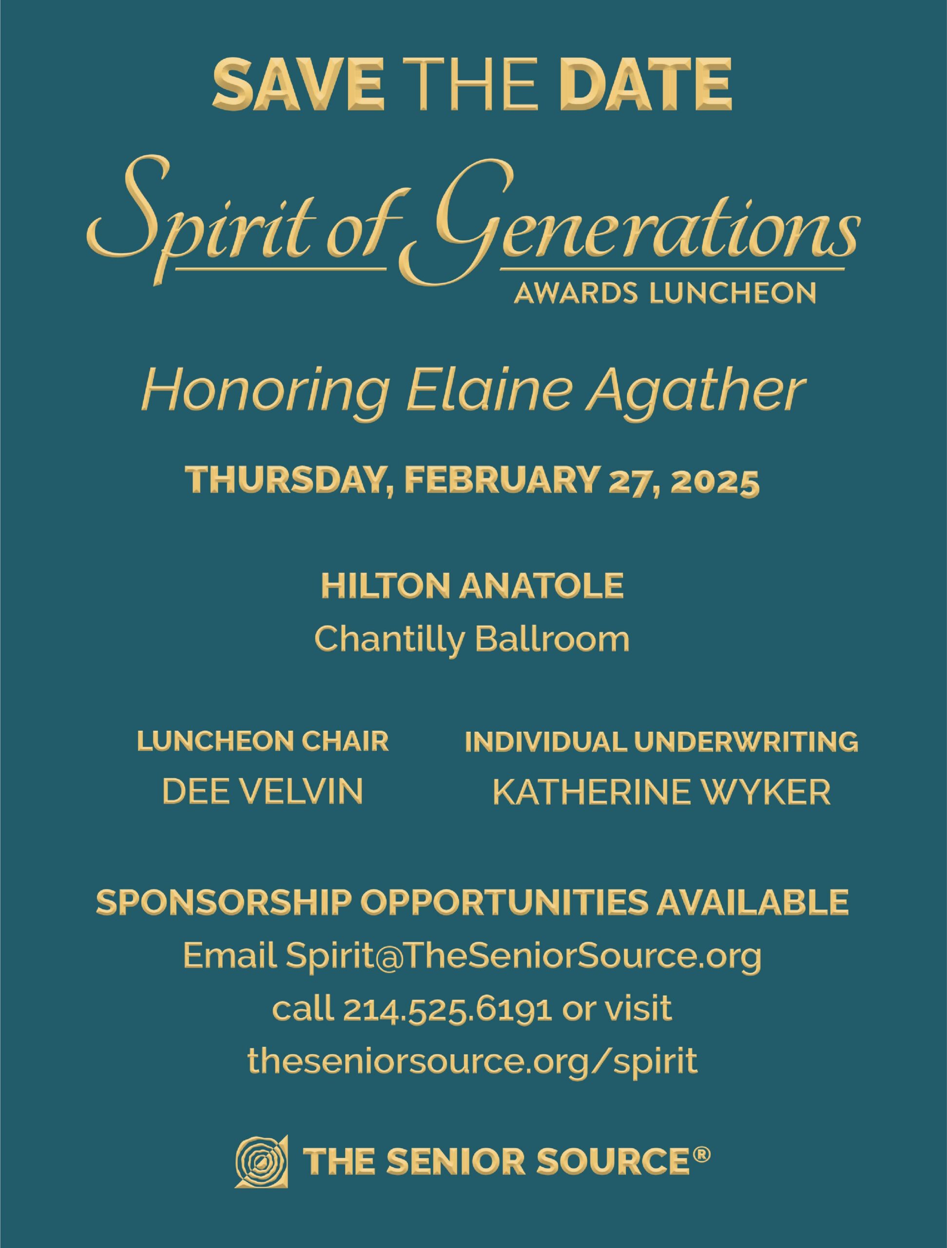 Spirit of Generations Honoring Elaine Agather, Thursday February 27, 2025 at the Hilton Anatole Chantilly Ballroom