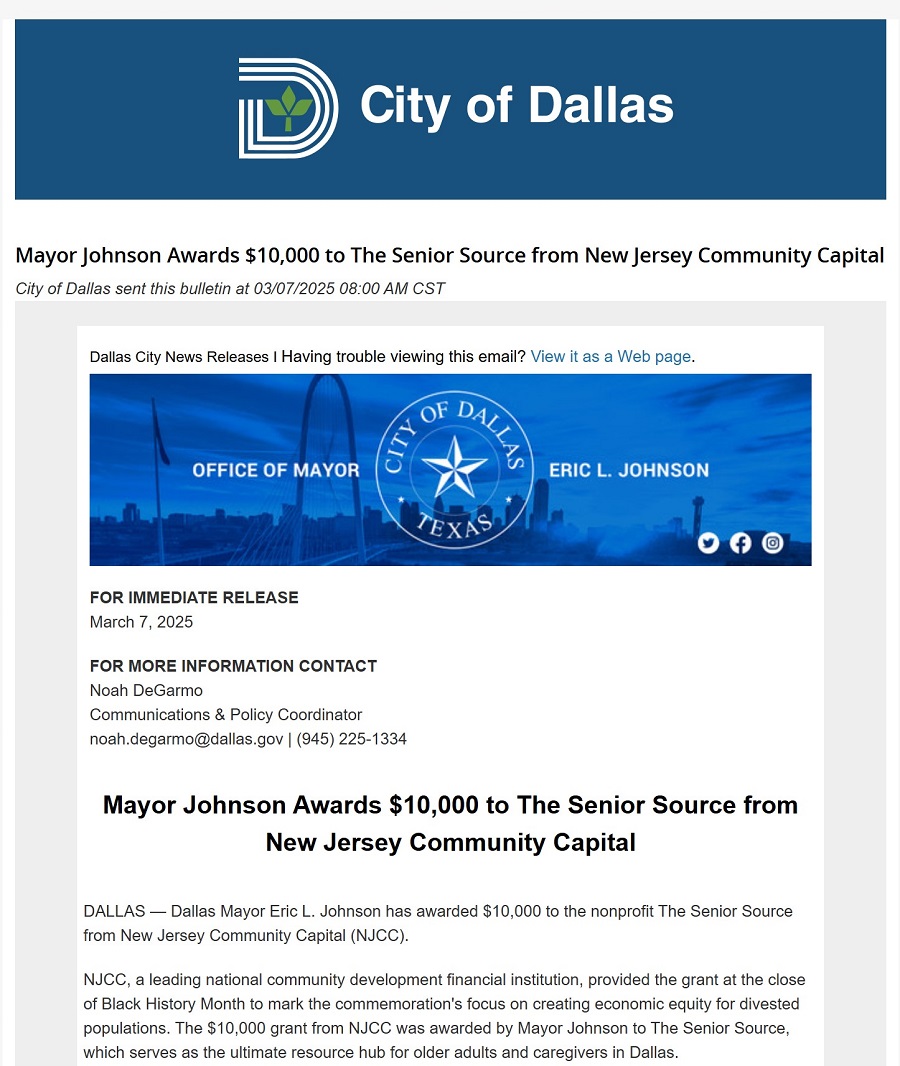 City of Dallas Mayor Johnson The Senior Source